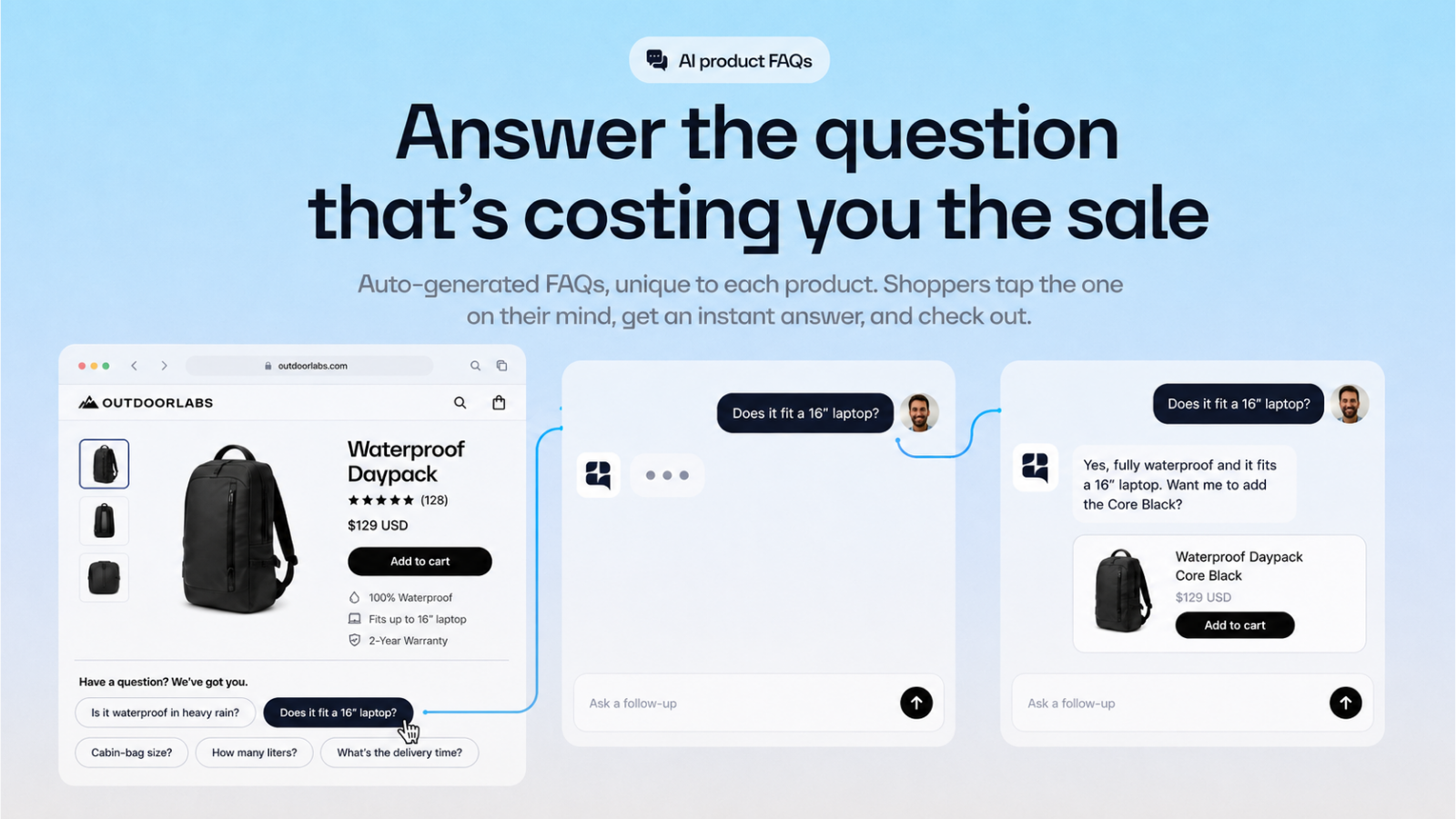 Zipchat product questions and AI answers, as shown by the provider