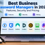 Business password manager comparison showing seven providers, features, security and pricing.